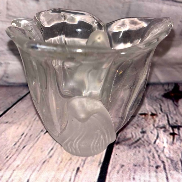 Elegant heavy leaded crystal floral Votive Holders -  set of 2 clear and frosted - Picture 2 of 5